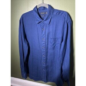 Nautica Shirt Mens Adult Large Blue Dyed Button Up Casual 100% Linen Pocket